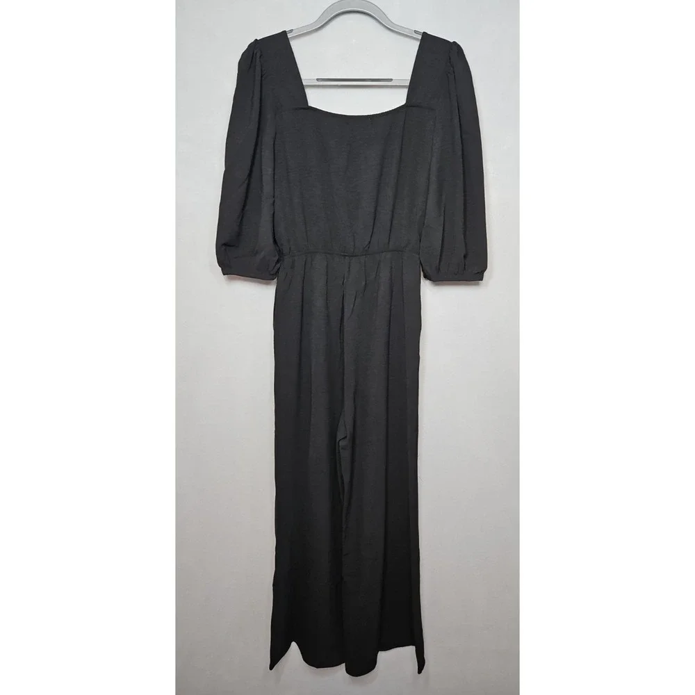 Fraiche By J Womens Black Puff Sleeve Blouson Jumpsuit Size Small NWT